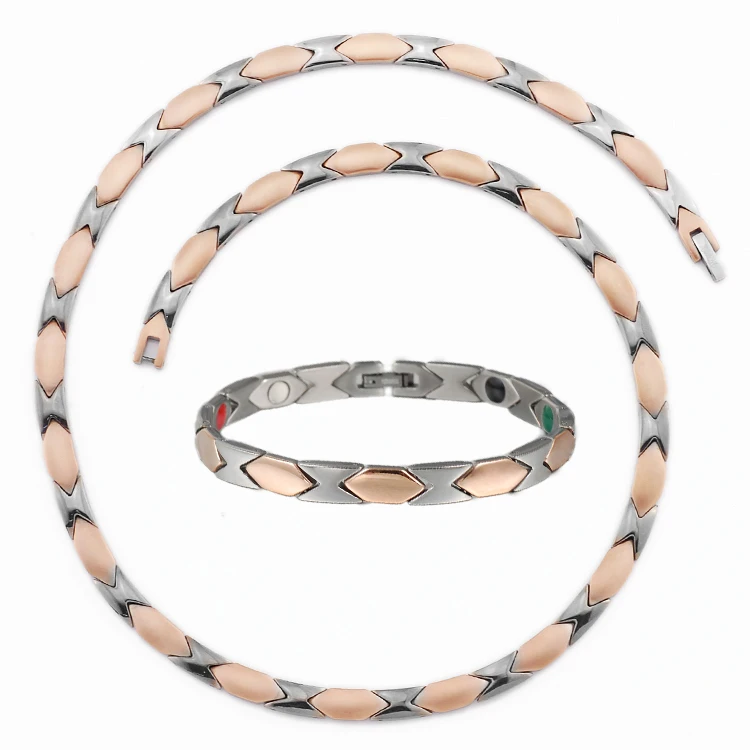 

Energinox Manufacturer Rose Gold Jewelry Set Titanium Necklace and Titanium Magnetic Bracelet