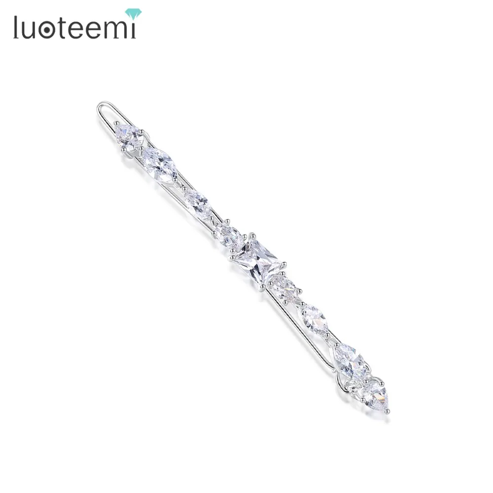 

LUOTEEMI High Quality European Elegant Clear Zircon Wedding Hairpin Crystal Brides Hairclip Headpiece Evening Hair Accessories