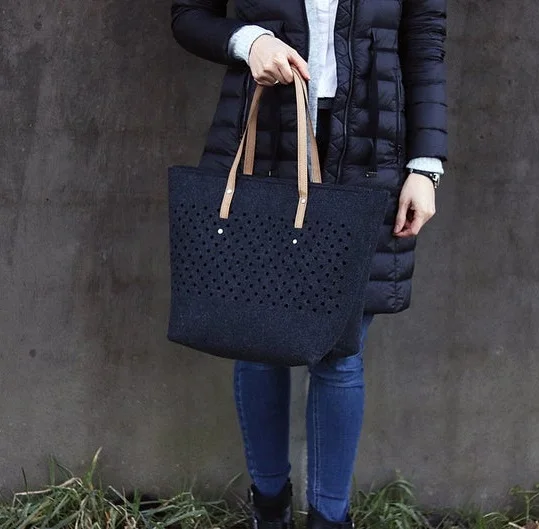

OEM High Quality Handmade Dot Pattern Tote Bag Felt Bag For Women, Gray