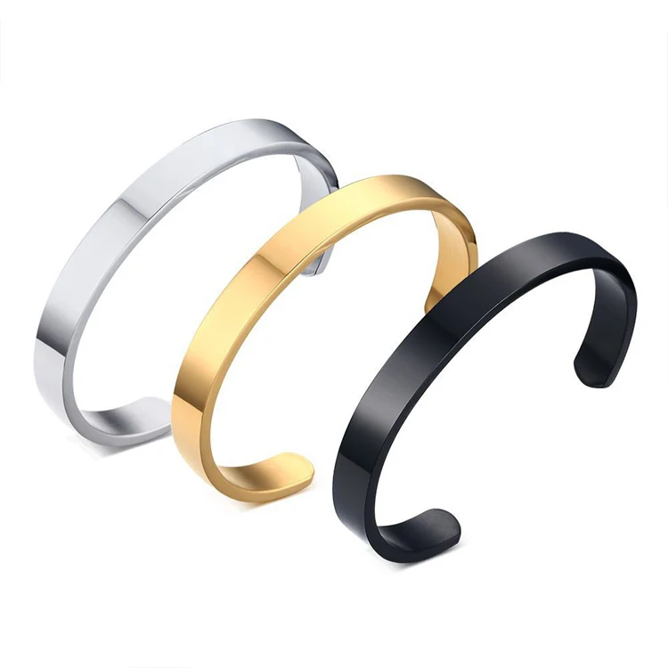 

Custom design fashion jewelry sample polished stainless steel opening bangles bracelet, Gold;black;steel