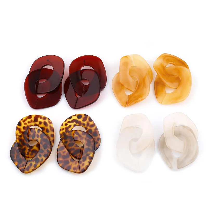 

4 Colors Geometric Cross Leopard Print Resin Stud Earrings for Women Girls Acrylic Statement Acetate Earrings Wholesale