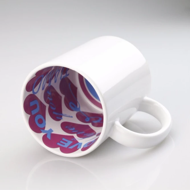 

Custom Logo Porcelain 11oz Inside Painting Color White Blank Printing Valentine's Day Gift Mug For Sublimation