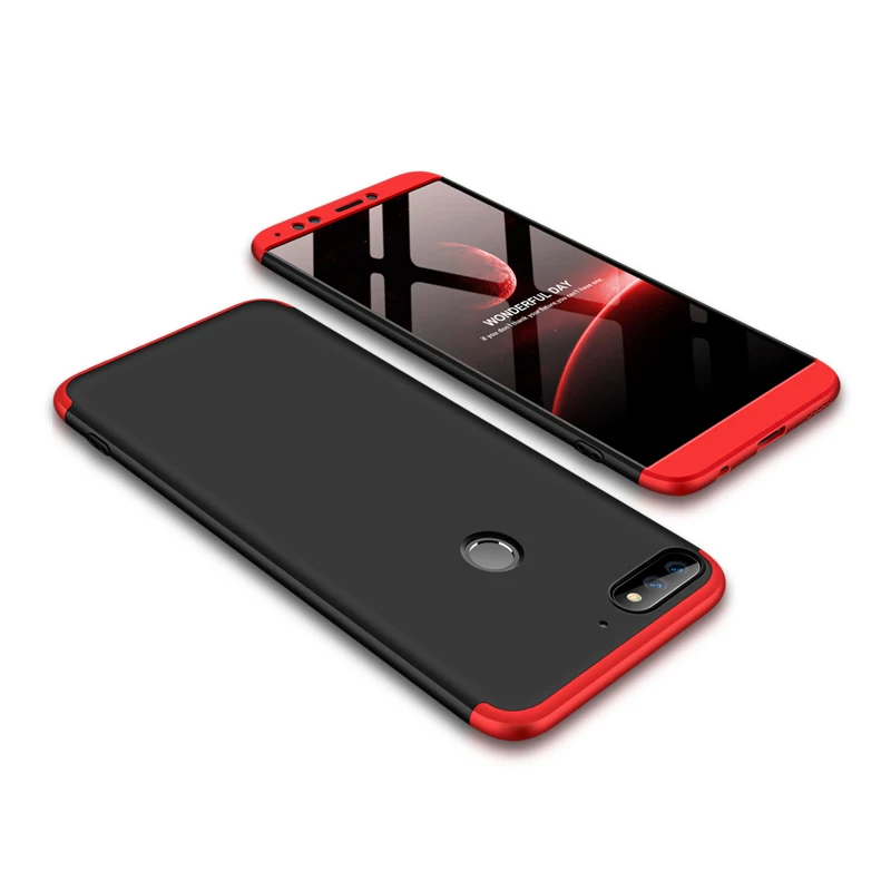 

GKK Rugged Case for Huawei Honor 7C Case 360 Degree Full Protection Hard PC 3 in 1, Red-black