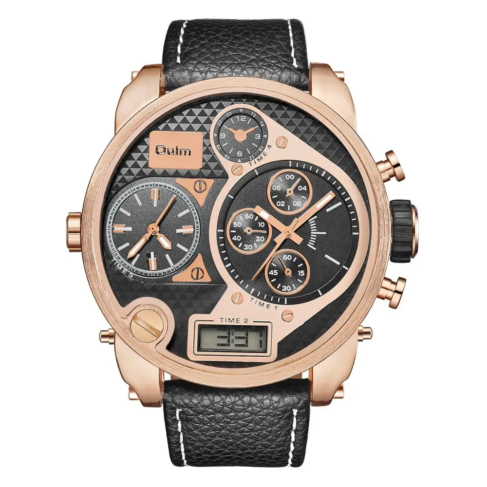 

Leisure Men Quartz Wristwatch Double Time Zone Oulm Japan Movt Men Watch, N/a
