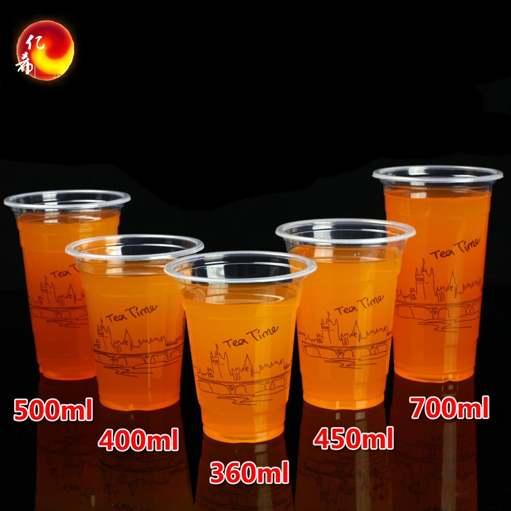 

High Quality Transparent Disposable Plastic cups custom logo printing plastic cups for bubble tea miik tea juice fruit, Colorful