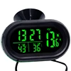 DC 12V/24V Backlight car Voltmeter Time Thermometer LED Digital Car Thermometer Temperature Meter Car Voltage Tester Green