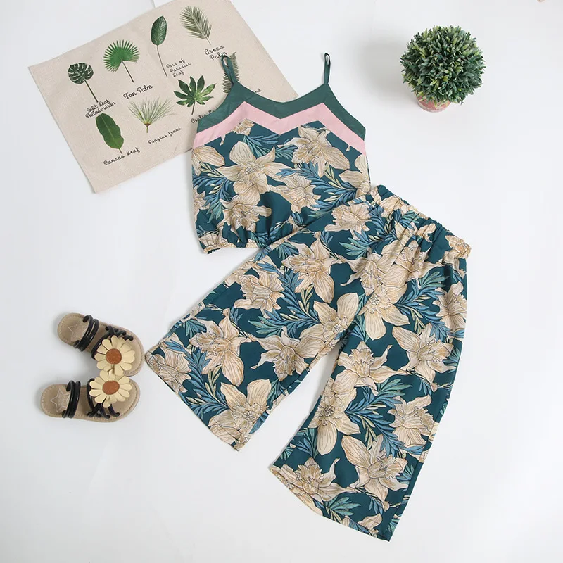 

New Fashion High Quality Girls Clothes Wholesale Summer Season 2 Pieces Sets, As picture