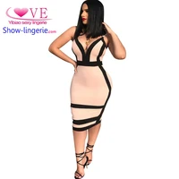 

Cheap Summer Double Layer Striped Midi Body con Dress Bandage Dress