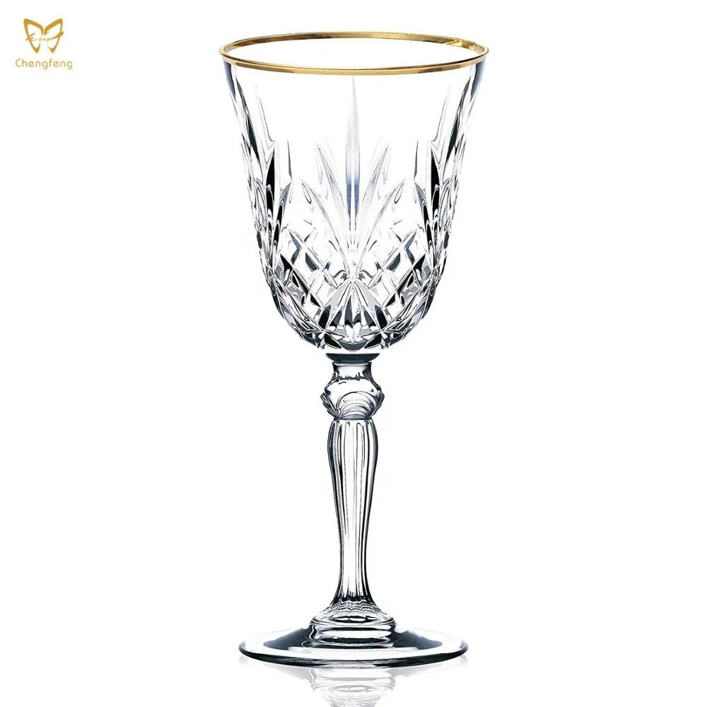 

Crystal Red Wine Glass with Gold Band Design, Transparent with gold rim