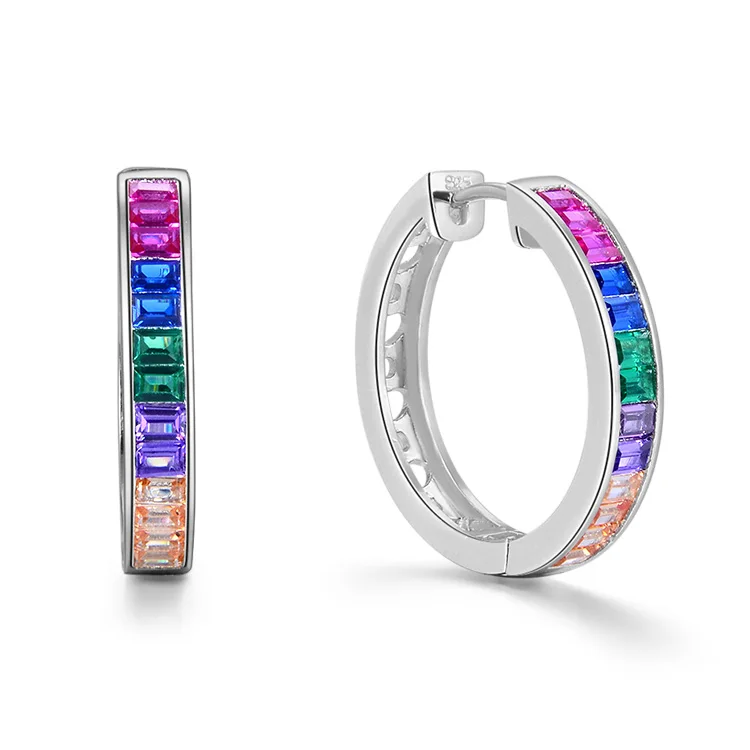 

POLIVA 2019 Modern Elegant Rainbow Cubic Zirconia Gold and Silver Hoop Earrings