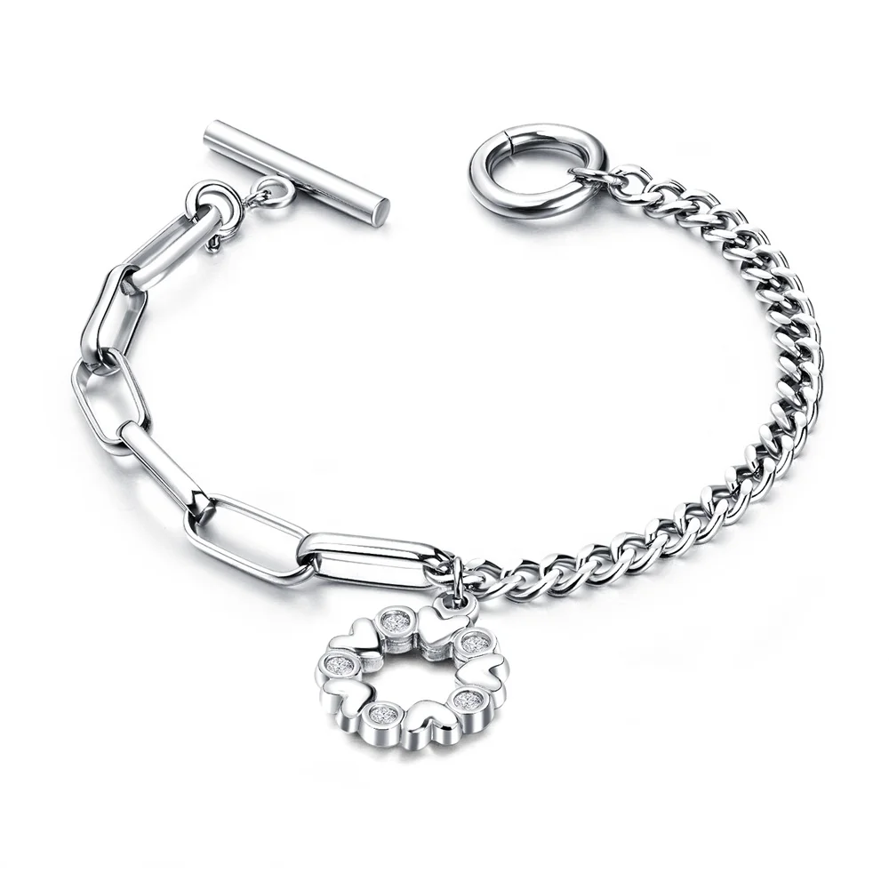 

YiWu Girls Bangle Stainless Steel Cubic Zircon Diamond Heart Shaped Cute Bracelet tennis bracelet, Silver, rose gold plated or custom design