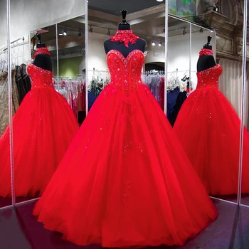 Red Prom Dress Women Ball Gown Quinceanera Dresses Wedding Party For ...