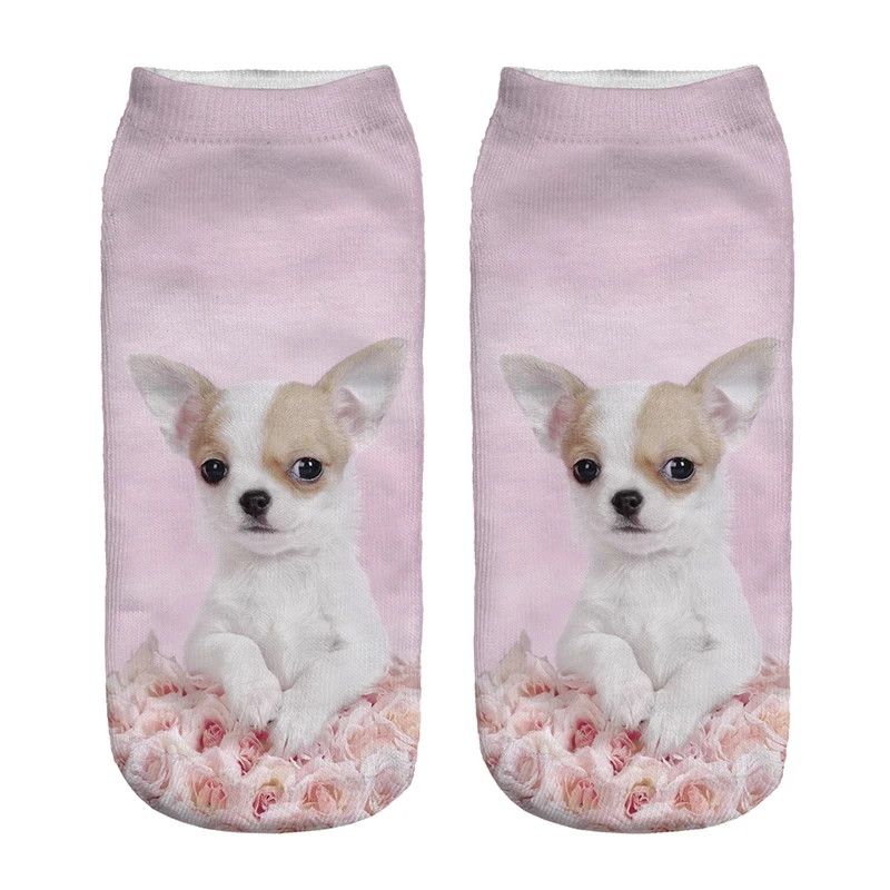 Free Shipping Hot Sale 3D Socks Rose Dog Pattern Pink Color Cozy Socks Thin Comfortable Socks