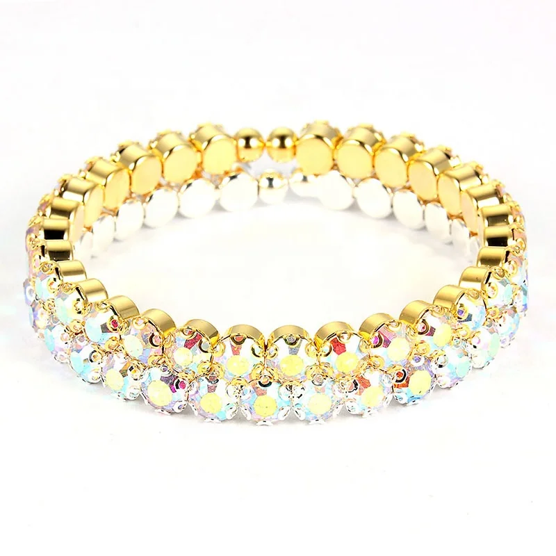 

Shining Elegant Crystal Rhinestone Stretch Bracelet & Bangle Wedding Bridal Wristband For Women Jewelry Accessories, Gold color