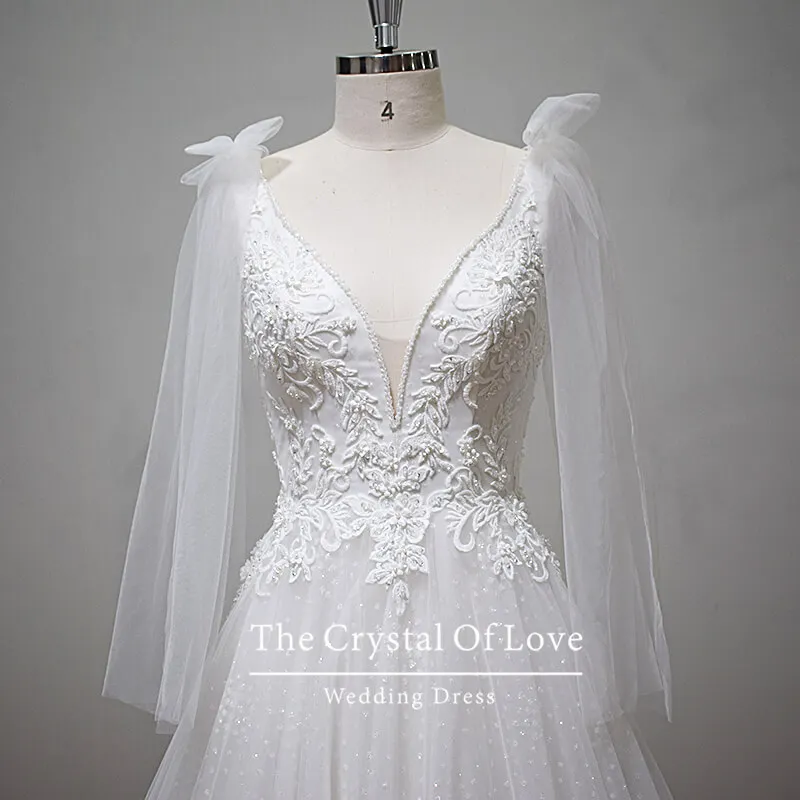 Romantic vintage crystal covered bridal wedding dress