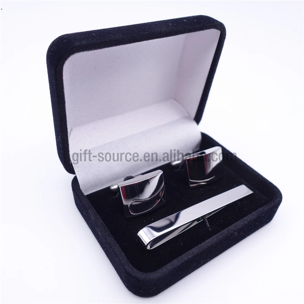 

high quality wholesale custom fashion blank cufflink tie clip set, Silver