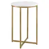 Home furniture gold finish faux marble top round side table end table with X-base