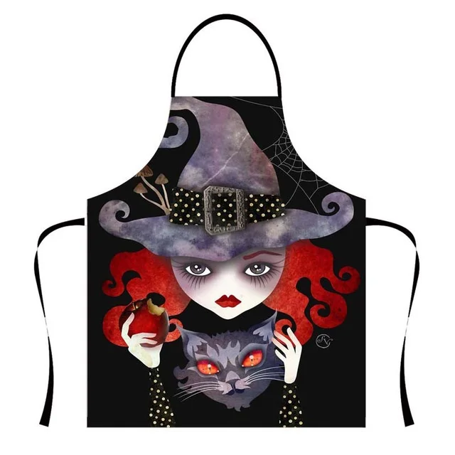 

Bulk Cheap Witchcraft Black Cat Print Kitchen Aprons Waterproof Canvas Adults Party Gift Cooking Apron, Customized
