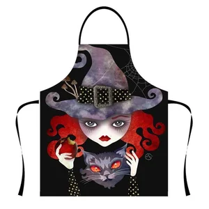 Image of Bulk Cheap Witchcraft Black Cat Print Kitchen Aprons Waterproof Canvas Adults Party Gift Cooking Apron