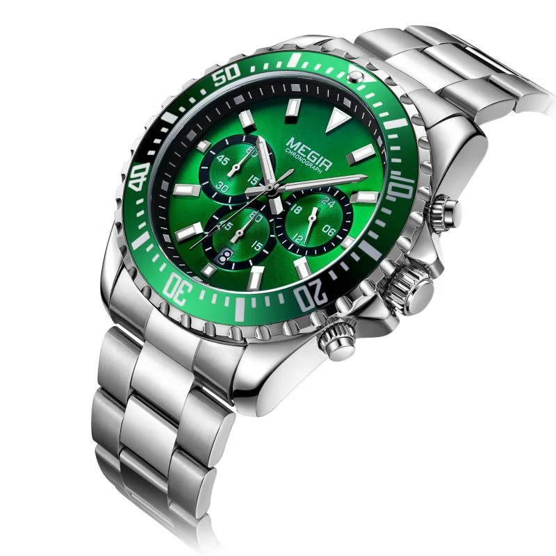 

Male Megir 2064G Sungrain green dial watch quamer sport watch price