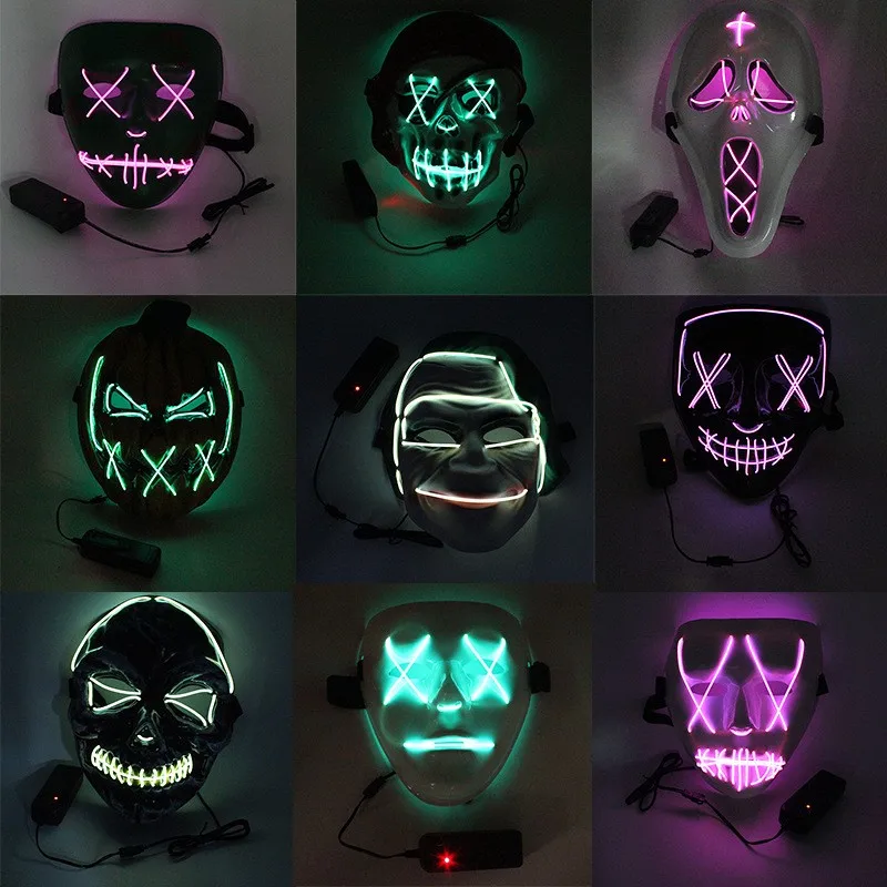 Hot Sale Halloween Party Scary Neon Led Mask Light Up Full Face Black ...