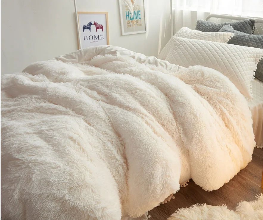 中国供应商 ins 软毛茸茸的假毛皮扔毯子床上用品套装