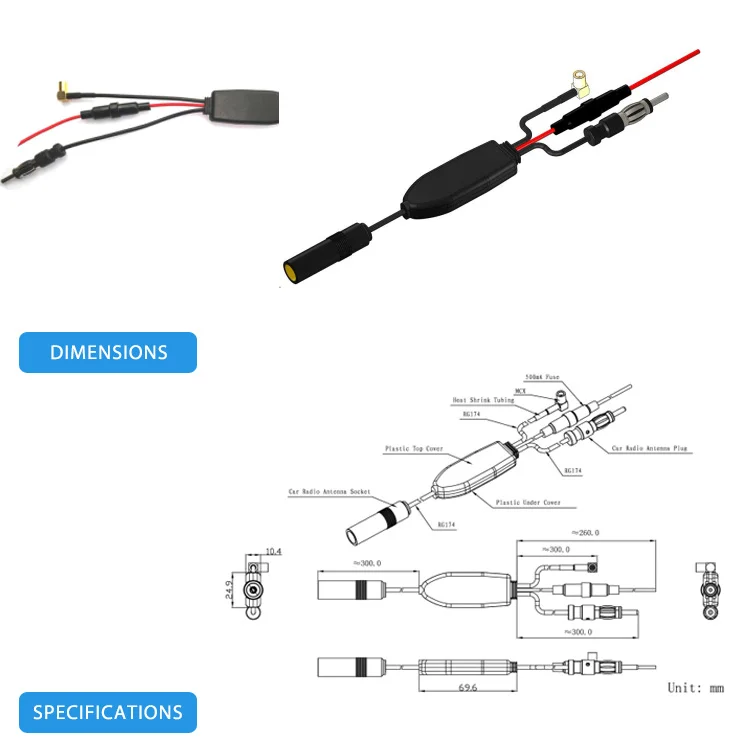 Jcd714 Digital Car Rubber Radio Antenna Dab&dvb Splitter With Din