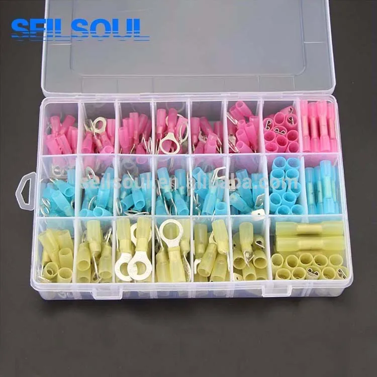 250 Pcs Insulated Ring Spade Lug Type Terminal Applicator Heat Shrink Butt Connector Terminals Kit Set With Box