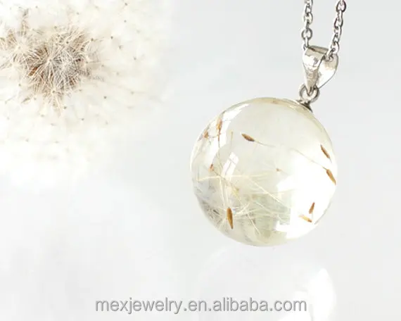 

2020 fashion clear resin orb globe real dandelion seeds flower pendant necklace jewelry design