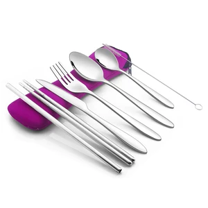 Image of Camping Travel Portable Stainless Steel Cutlery Set Flatware Set with Carrying Case for Office Lunch Hiking