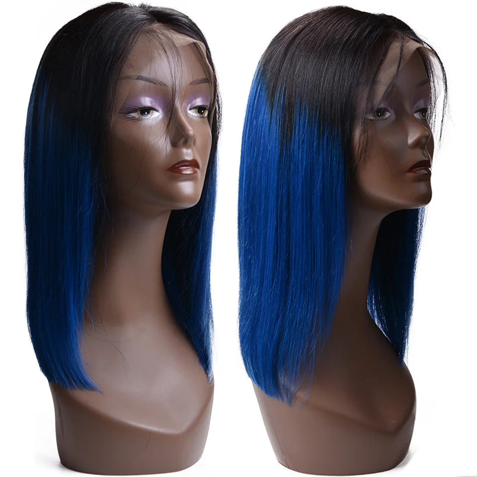 

Usexy Ombre Brazilian Hair Short Bob Wigs 150 Density Human Hair Wigs Color 1B/Blue Lace Front Wigs For Black Women