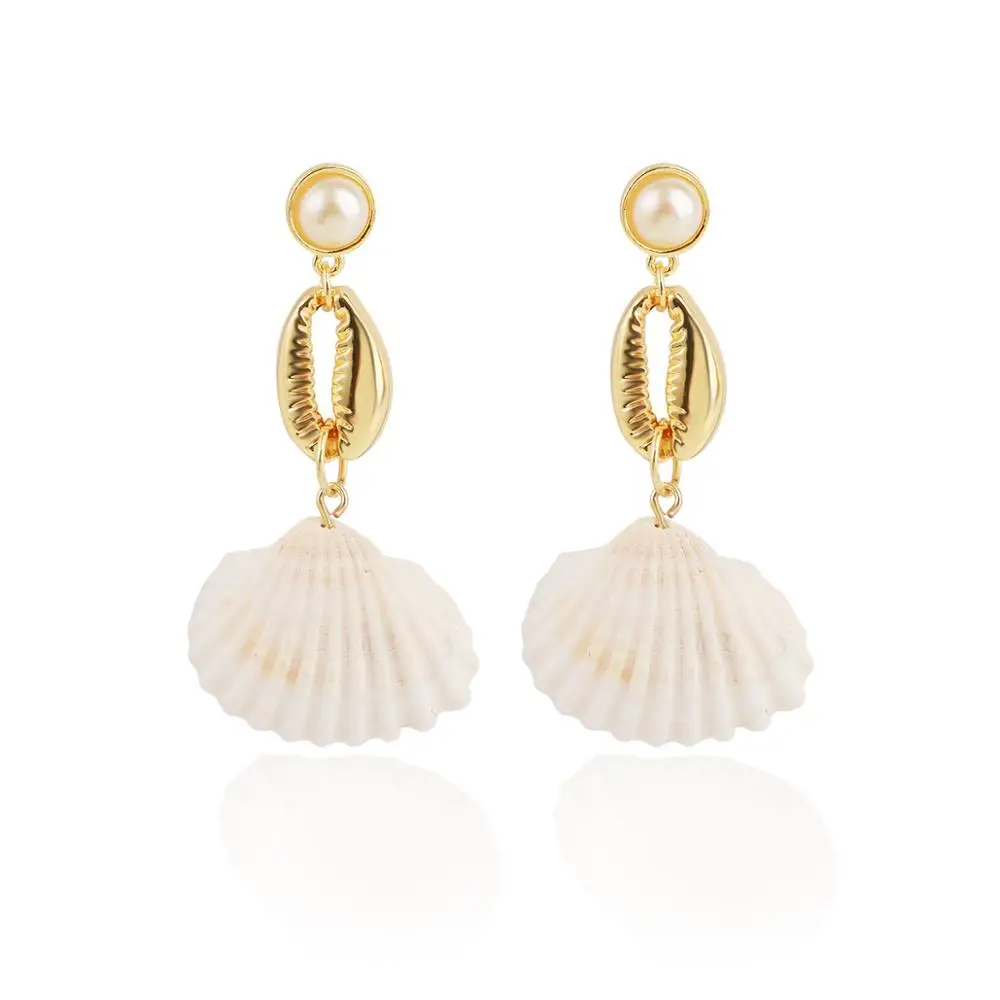 

2019 New Arrival Fashion Shell Earrings Set Beach Earrings Accessories Pearl Pendant Earrings for Women Girl Best Seller, As the picturs