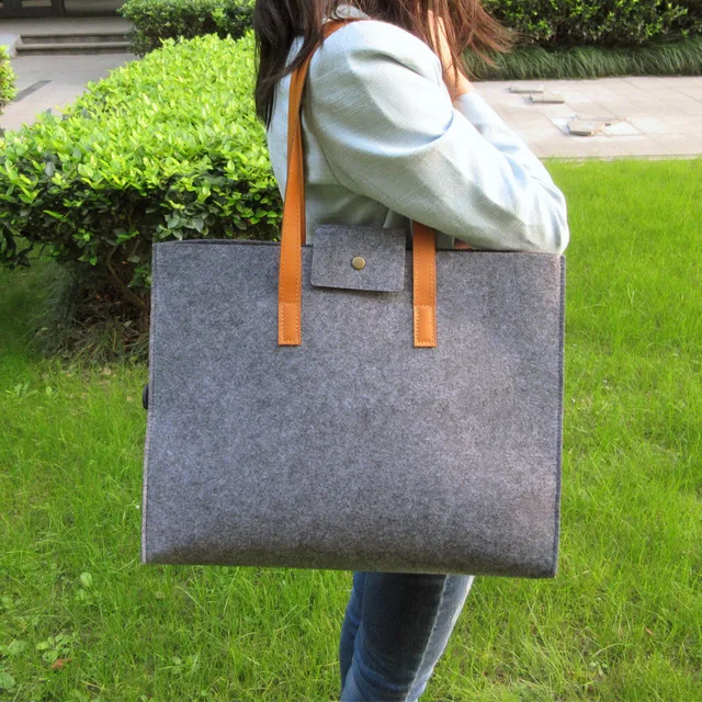 

Grey felt tote bag shoulder bag lightweight fashion recycling totes woman bag, Customized