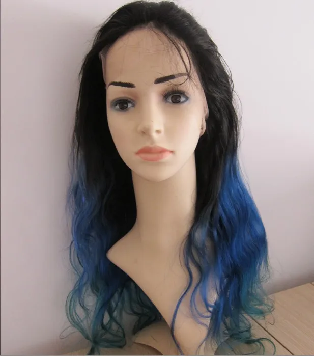 

Ombre Black/blue /green three tone color brazilian body wave full lace wig