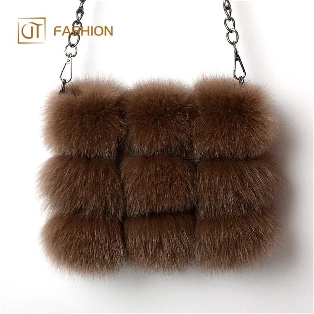 

Trade Assurance Jtfur made in china girl brown Crossbody bag fuzzy fox fur Shoulder Bags, Customized