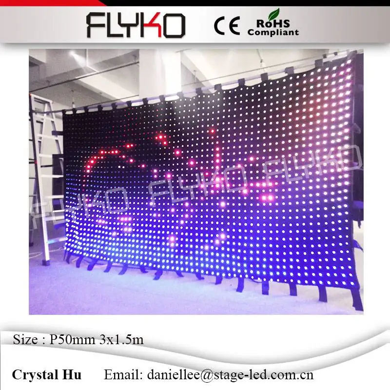 

Dj booth customized hot size P50mm 3x1.5m black wall RGB3in1 led lights display video curtain stage cloth for bar table, Rgb 3in 1