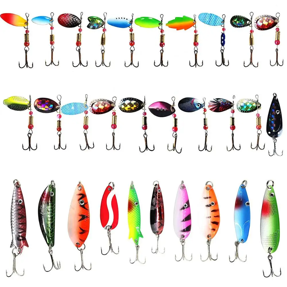 

30pcs one set Metal Fishing Spoon Spinner Lure Trolling Rotate sequins bait feathered spoon, Random