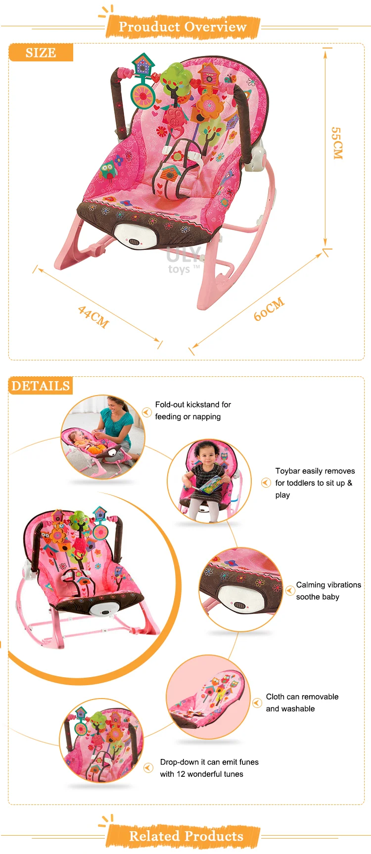 With hanging toy cheap vibrative music baby swings cradle chair