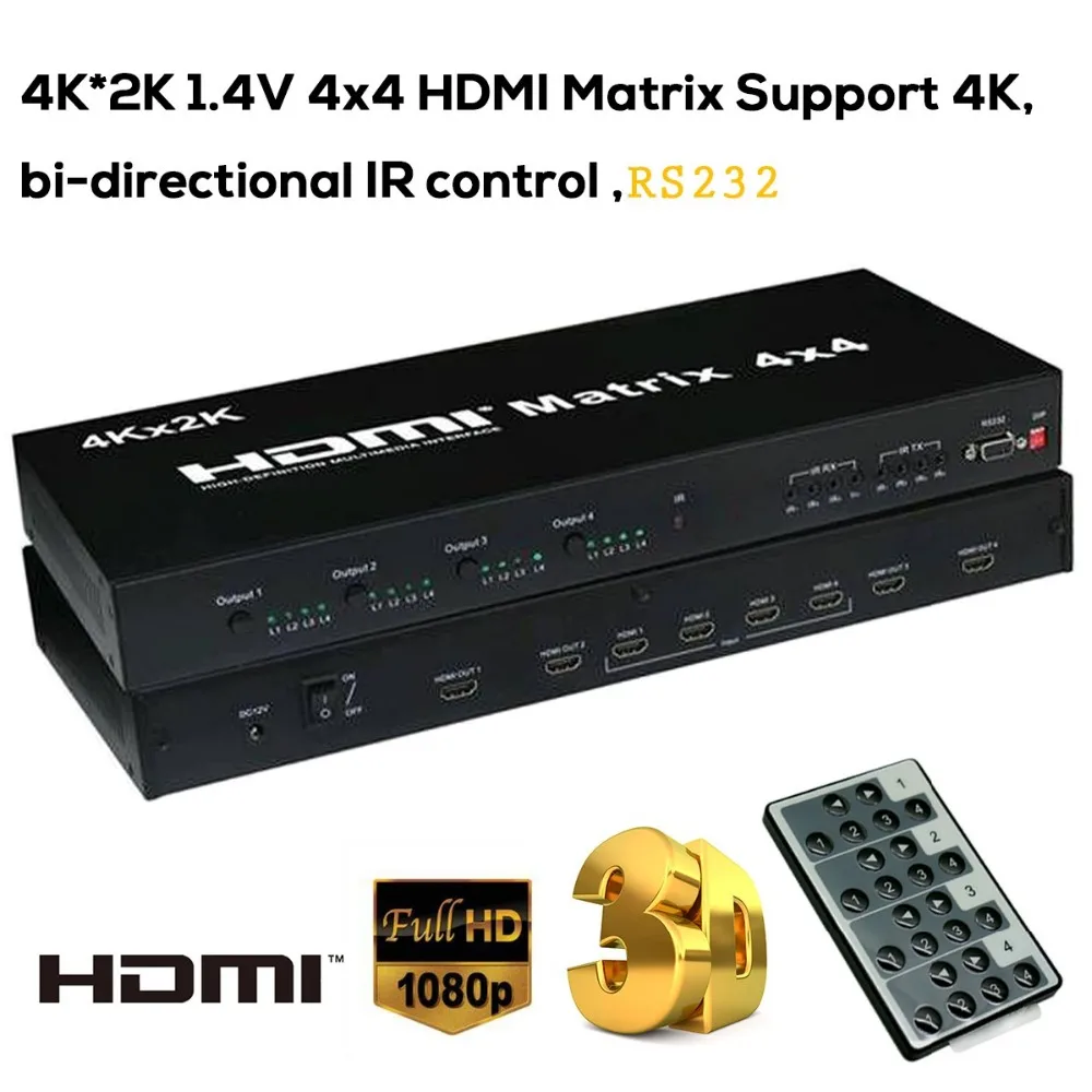 

4K*2K 1.4V 4x4 HDMI Matrix Support 4K,bi-directional IR control ,RS232 EU, Black (4x4 hdmi matrix switch)