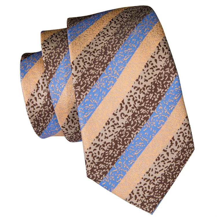 Wholesale Men Ties Yellow 100 Silk Neckties Striped Ties Hanky Set