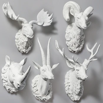 Roogo Modern Art Deco Resin Pure White Animal Deer Head Antler 3d