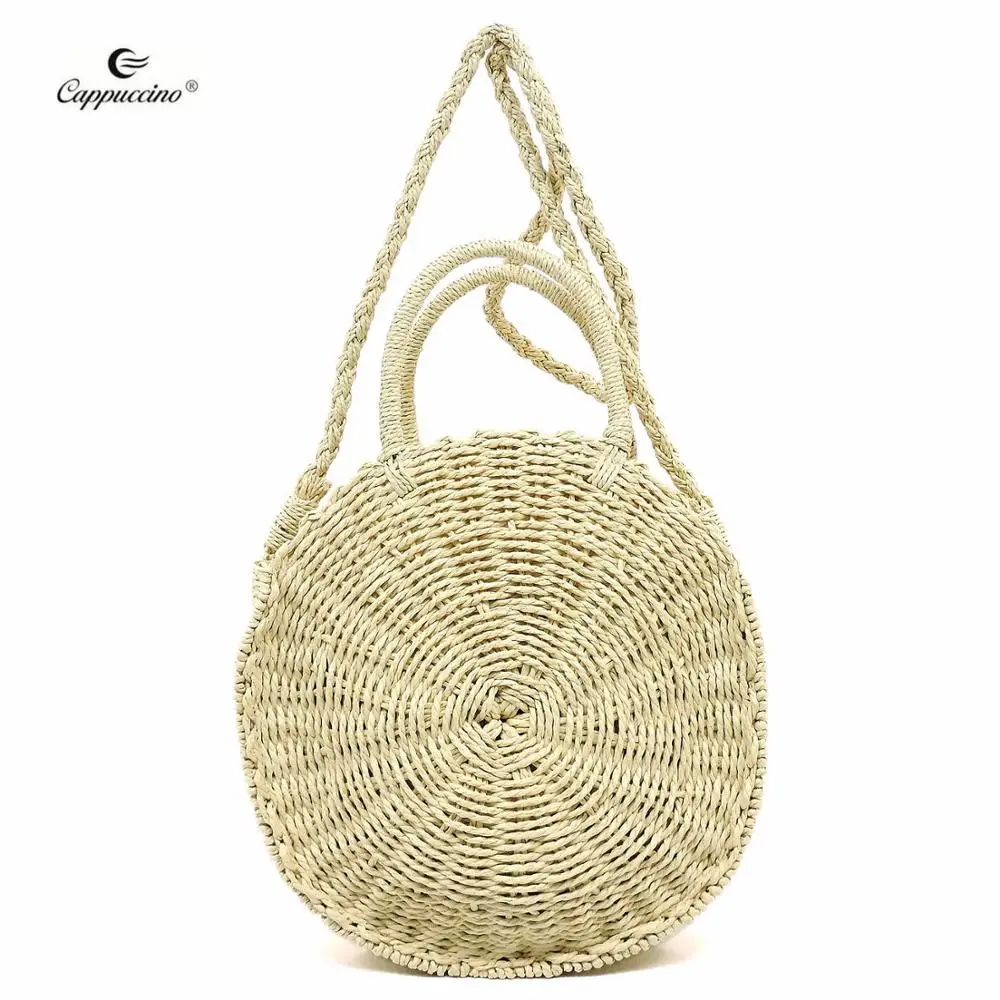 

Cappuccino factory wholesales best selling Fashion Straw Round 2-Way Satchel Bag for Women