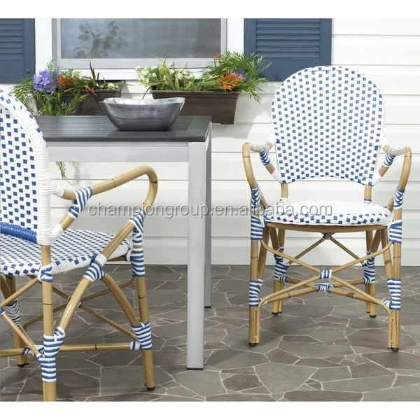 Vintage French Blue And White Wicker Bistro Arm Chairs Buy French