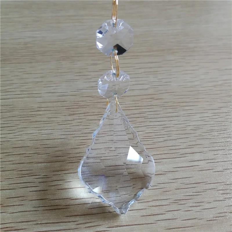 

Hot Selling Maple Leaf 14mm octagon beads crystal strands with pendants hanging chandelier crystals christmas ornaments pendants, Transparent