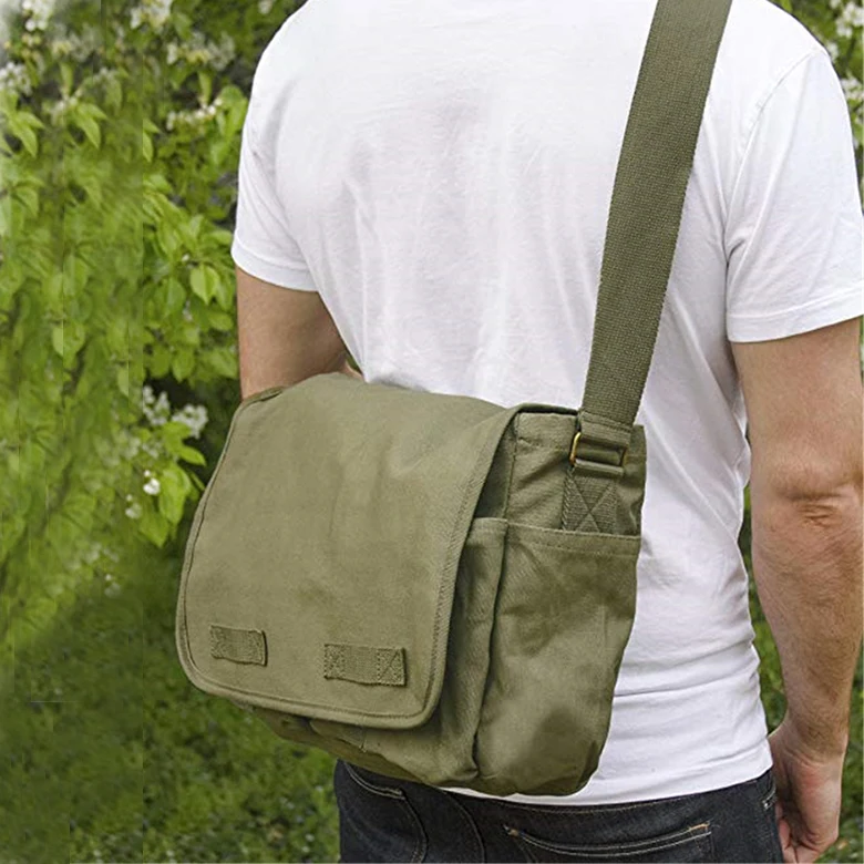 Waterproof Army Green Canvas Men Shoulder Laptop Messenger Bag With
