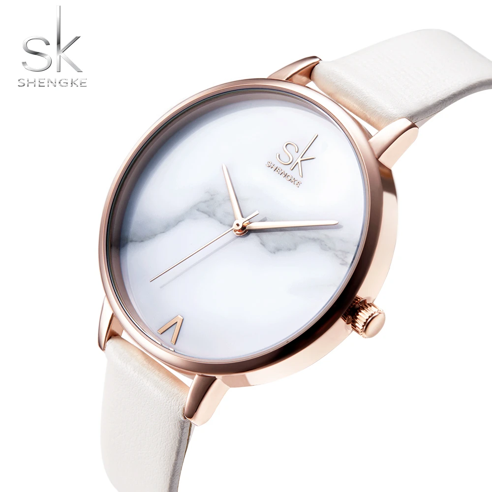 

Shengke Top Brand Fashion Ladies SK Watches Leather Female Quartz Watch Women Thin Casual Strap Watch Reloj Mujer Marble Dial