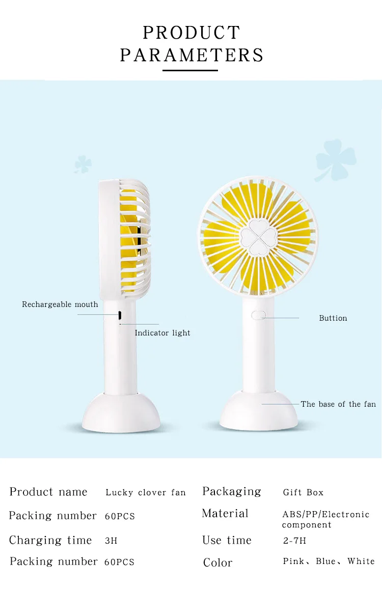 Clover handheld summer adjustable ventilator usb rechargeable desktop outdoor fan