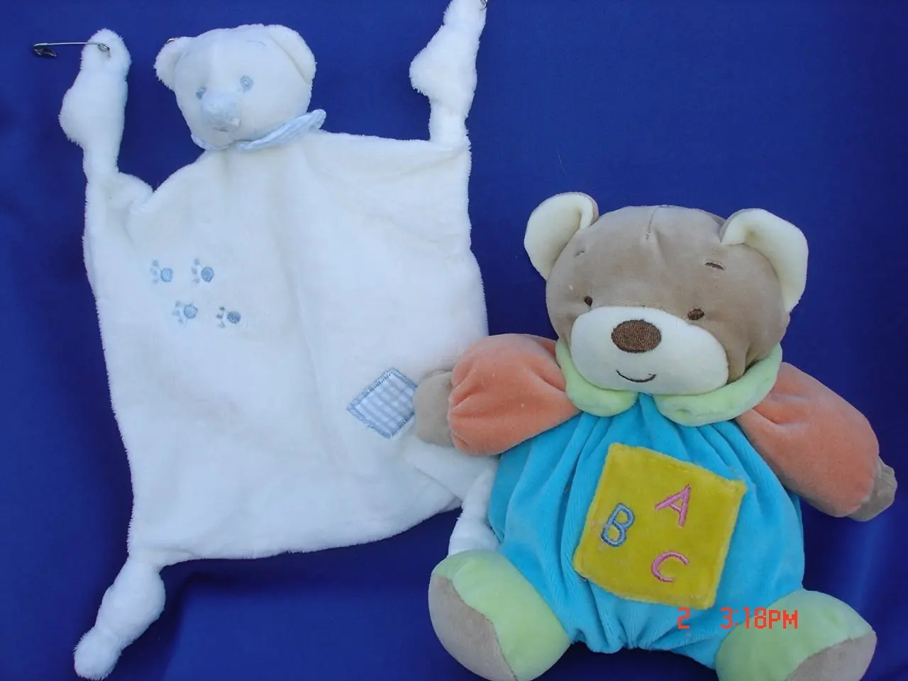 Ultra Soft Baby Blue Teddy Bear Plush Blankie 7.5"x7.5" Teething Blanket Lovie and My First Baby Blue Plush Teddy Bear Stuffed Animal Toy Rattle 7" Tall, 2 Pcs Set