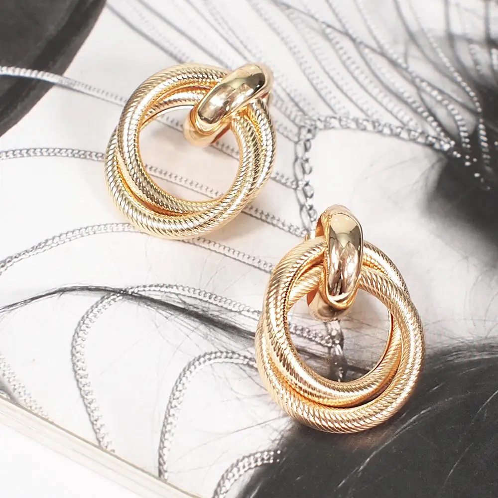 

HANSIDON Geometric Metal Statement Earrings Fashion Jewelry Women Brand Punk Big Dangle Earrings Wholesale Accessories, Gold,silver