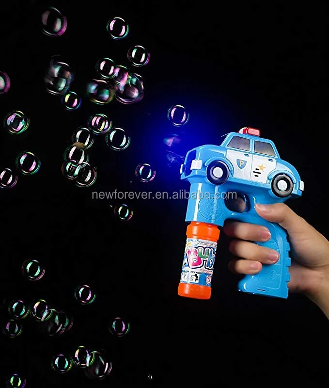 Police Car Toy Bubble Gun Maker 2 Bottles Bubbles Solution & Lights Sounds 